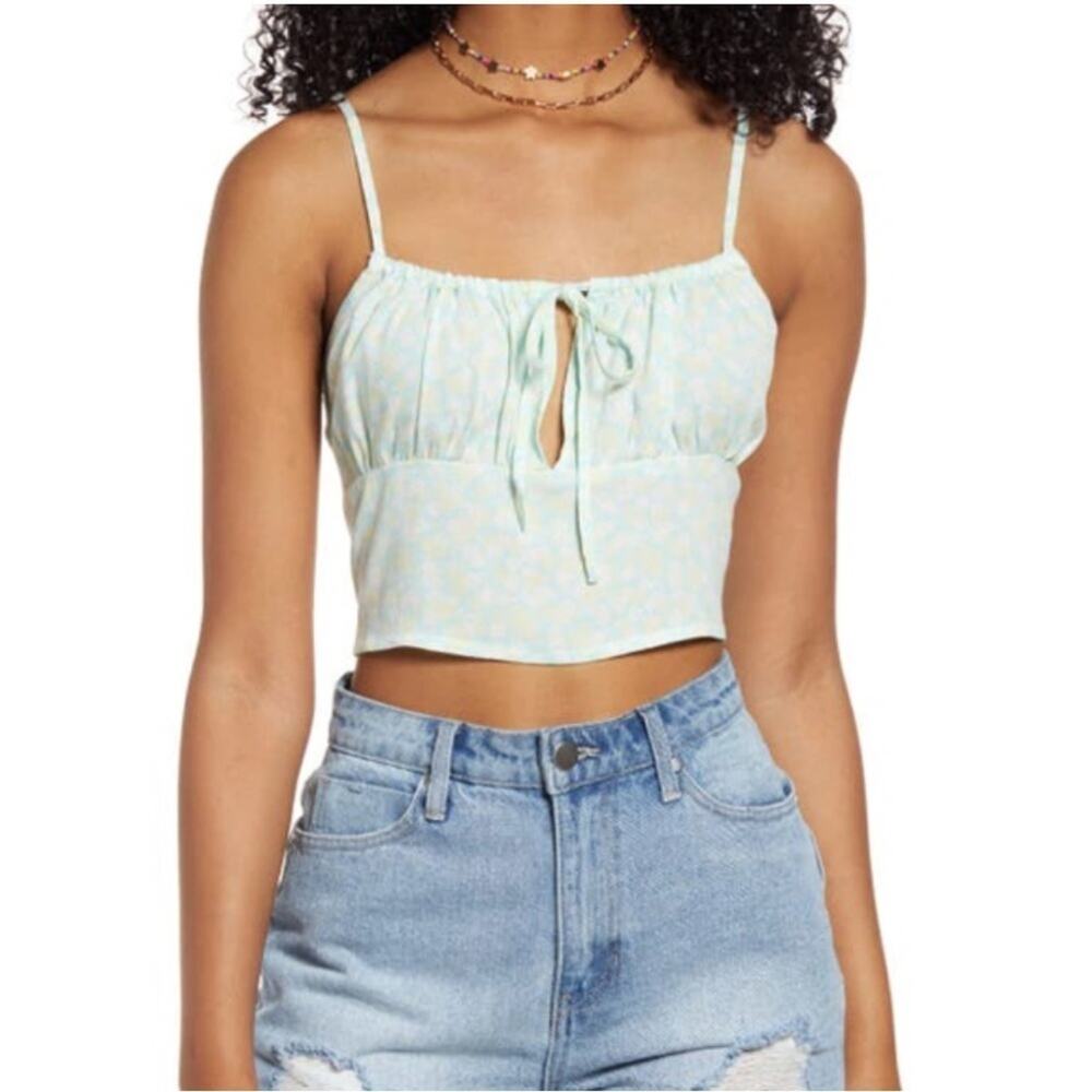 BP Tie Detail Crop Camisole In Teal- Ivory Allison Floral, S, NWT